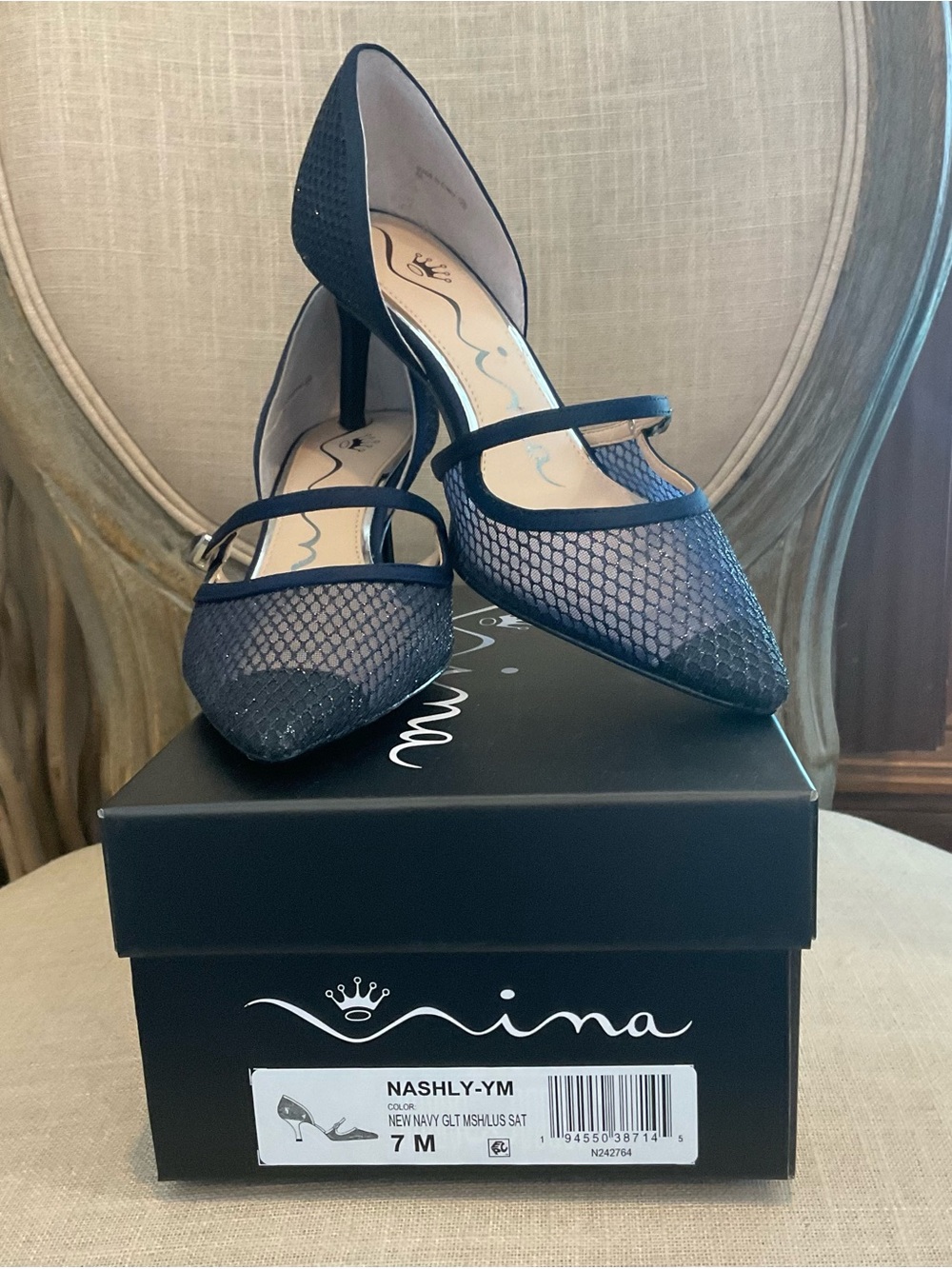 Nina Nashly D’Orsay Navy Blue Mid Heel Pump